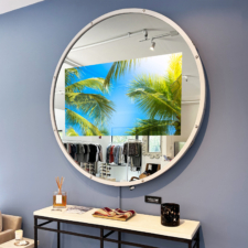 55" Circle Contour - White Leather with chrome tacks