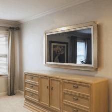 55" Landscape - Gilded Carved Custom carved gilded frame with scoop corners with Magic mirror and concealed 4k television