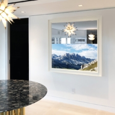 55" Square - Specialty Wood Square tv in mirror with a white deco painted frame in nyc home