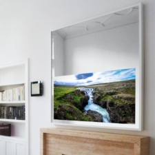 65" Square Plus - Modern Wood Square Mirror TV with a thin white wood frame