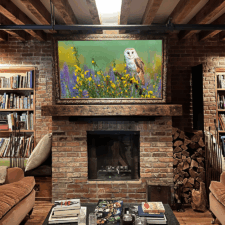 65" Landscape - Specialty Wood - Angled Install Best TV Mirror with Carved Wood Frame in NYC