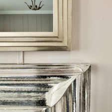 Gilded Shaped - GS23 square mirror tv over chrome mantel in bedroom white gold