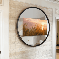 55" Circle Contour - COM Vinyl Circle Mirror TV with custom Vinyl for Dining Room