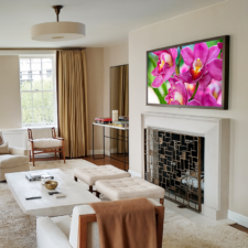 65" Landscape - Brushed Bronze Antique Metal Samsung the Frame metal bronze over mantel