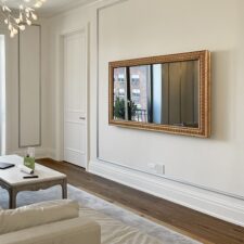 65" Landscape -Signature Carved - Peacock Carving* 65inch mirror tv in nyc luxury home hold peacock frame