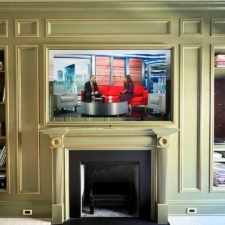 65" Landscape Plus - Specialty Wood to match Millwork 65inch landscape plus mirror tv over mantel nyc living room