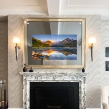 55" Gilded Shaped - Square Plus 55" large mirror tv square shaped over marble nyc mantel