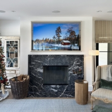 75" Landscape Plus - Modern Wood 75 inch Framed TV and Mirror in living room