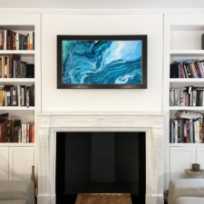 49" Landscape - Signature Leatherette 49" Landscape Mirror TV Signature Leatherette over mantel fireplace