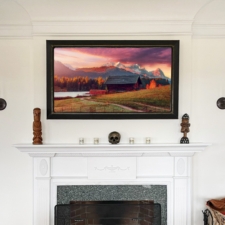 55" Landscape - Leather 55" Woven leather mirror tv over fireplace mantel