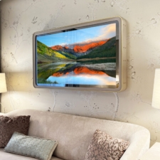 55" Rounded Corner Contour - Leather (Cortina - Cemento) 55" Rounded Corner Mirror TV with Cortina Leather frame