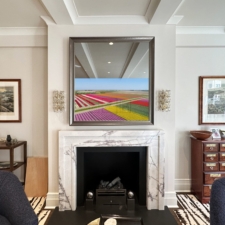 49" Square - Signature Metal 49" Square Silver Metal Mirror TV over fireplace mantel