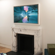 65" Landscape Plus - White Modern Wood 65" thin white wood framed mirror tv