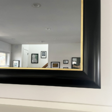 Black Satin Wood with Gilded Liner Black satin wood tv mirror frame with a yellow gilded liner