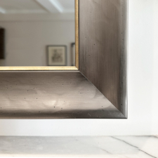 Signature Metal - EM10-PEW Prefinished silver wood frame for a TV Mirror corner closeup