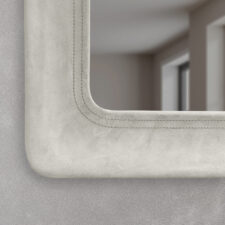 Leather - L70-COR-SEA (Swoop) Suede light grey leather framed around mirror television corner close up