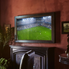 55" Landscape - Signature Leatherette - Kips Bay Dallas (credit to Elliott Fuerniss Photography) Kips Bay Dallas Mirror TV with dark leatherette frame in Nicole Gordon's room